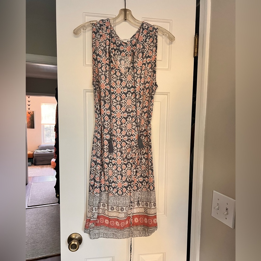 beachlunchlounge Coral and Denim Blue Patterned Dress